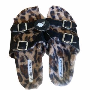 Alexis Bendel‎ Slide Sandals, Leopard Print Faux Fur Slides, Sizes 9,10 NWT